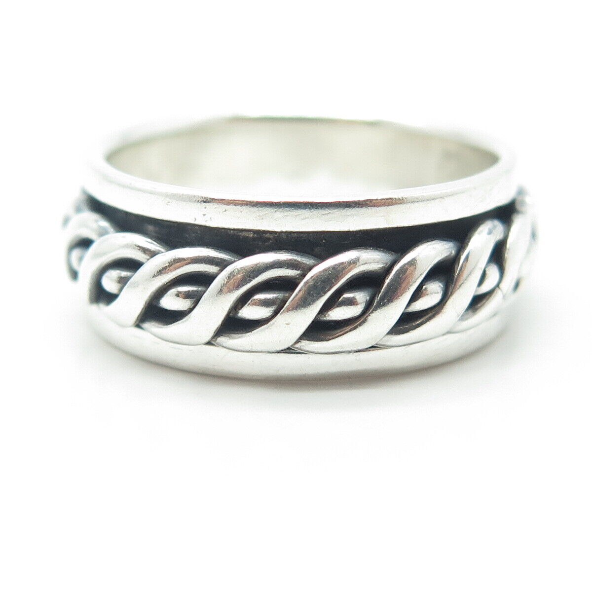 925 Sterling Silver Vintage Woven Rope Rotating Band Ring Size 11.25