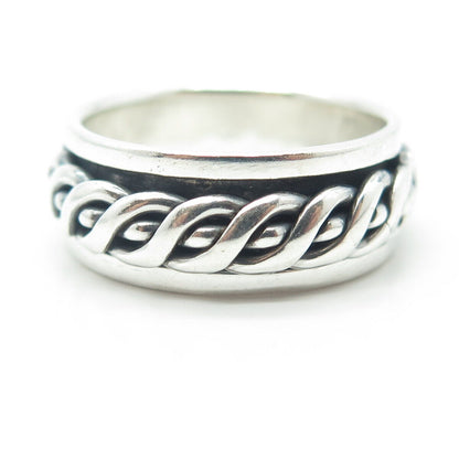 925 Sterling Silver Vintage Woven Rope Rotating Band Ring Size 11.25