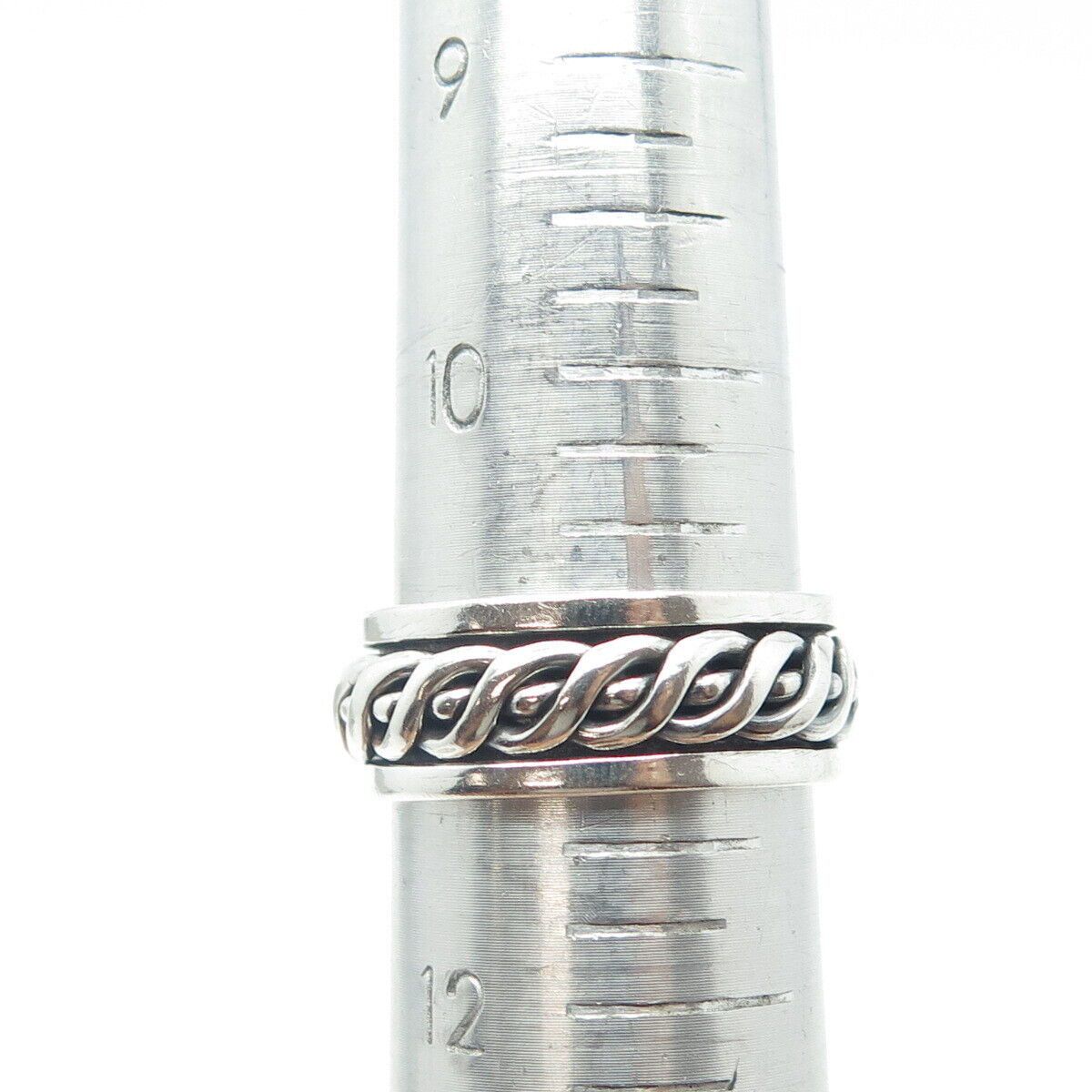 925 Sterling Silver Vintage Woven Rope Rotating Band Ring Size 11.25