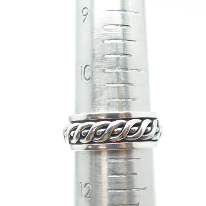 925 Sterling Silver Vintage Woven Rope Rotating Band Ring Size 11.25