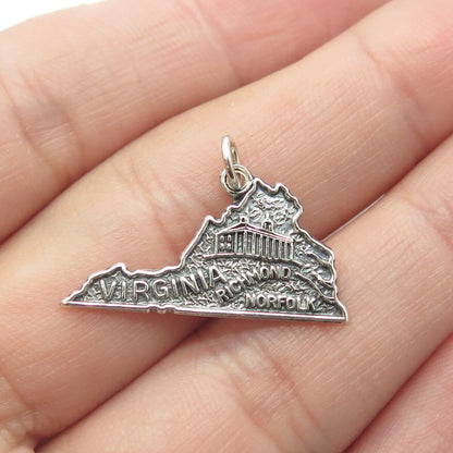 BEAU 925 Sterling Silver Vintage Virginia State Map Charm Pendant