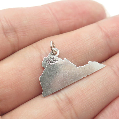 BEAU 925 Sterling Silver Vintage Virginia State Map Charm Pendant