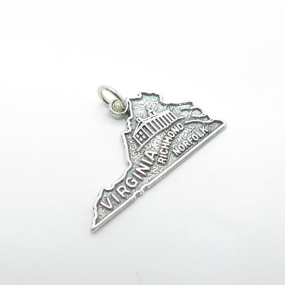 BEAU 925 Sterling Silver Vintage Virginia State Map Charm Pendant