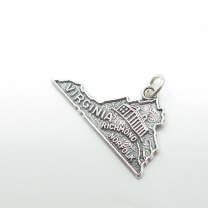 BEAU 925 Sterling Silver Vintage Virginia State Map Charm Pendant