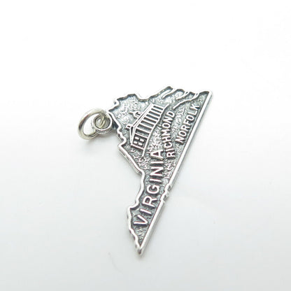 BEAU 925 Sterling Silver Vintage Virginia State Map Charm Pendant