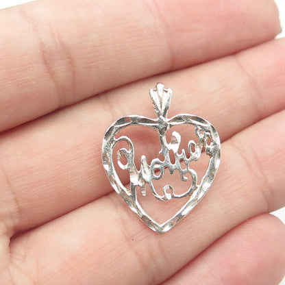 925 Sterling Silver Antique Art Deco "Mother" Heart Pendant