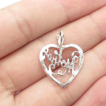 925 Sterling Silver Antique Art Deco "Mother" Heart Pendant