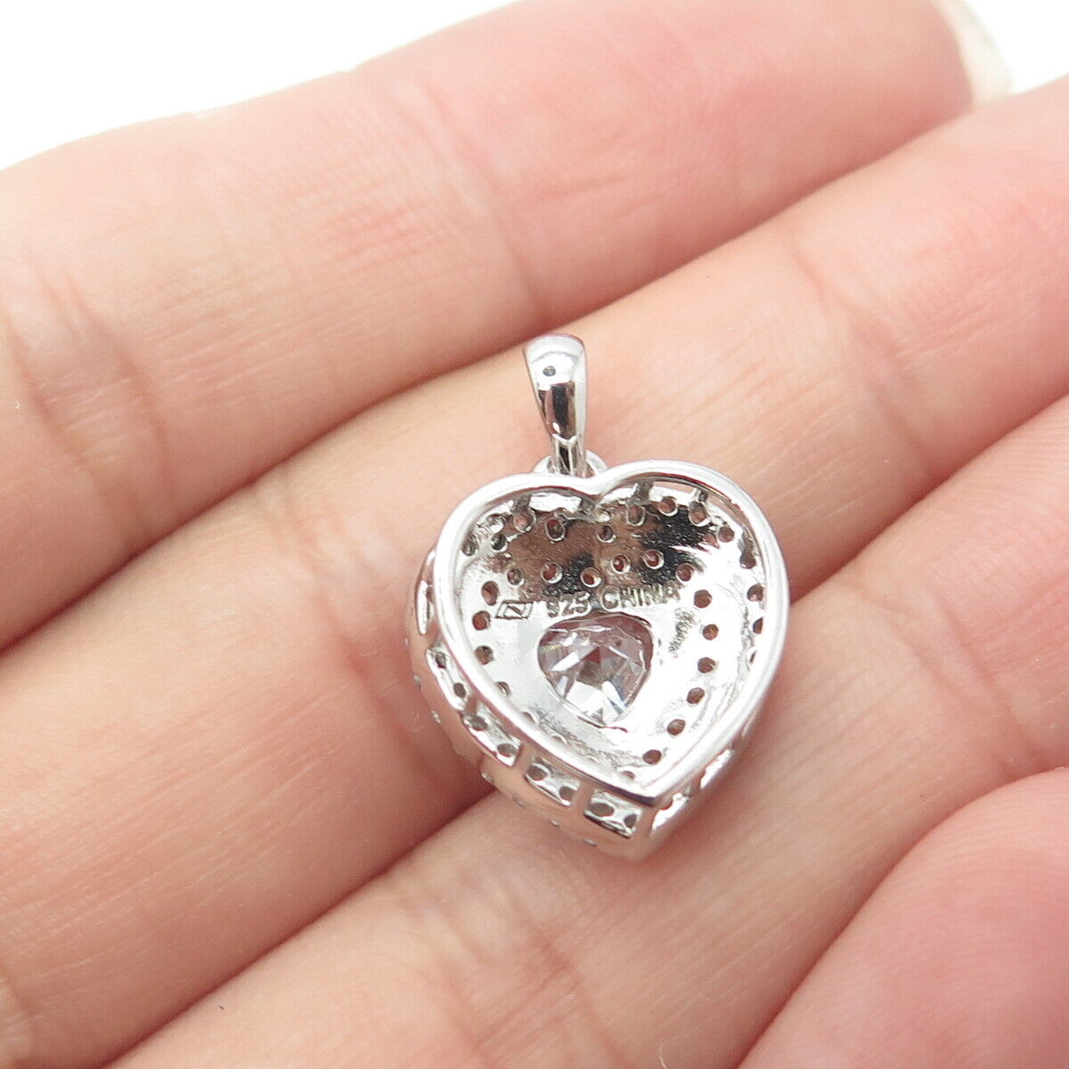 925 Sterling Silver 2-Tone Round-Cut White C Z Sparkling Heart Pendant