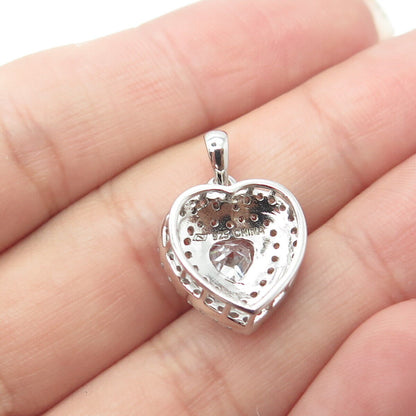 925 Sterling Silver 2-Tone Round-Cut White C Z Sparkling Heart Pendant