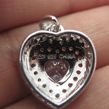 925 Sterling Silver 2-Tone Round-Cut White C Z Sparkling Heart Pendant