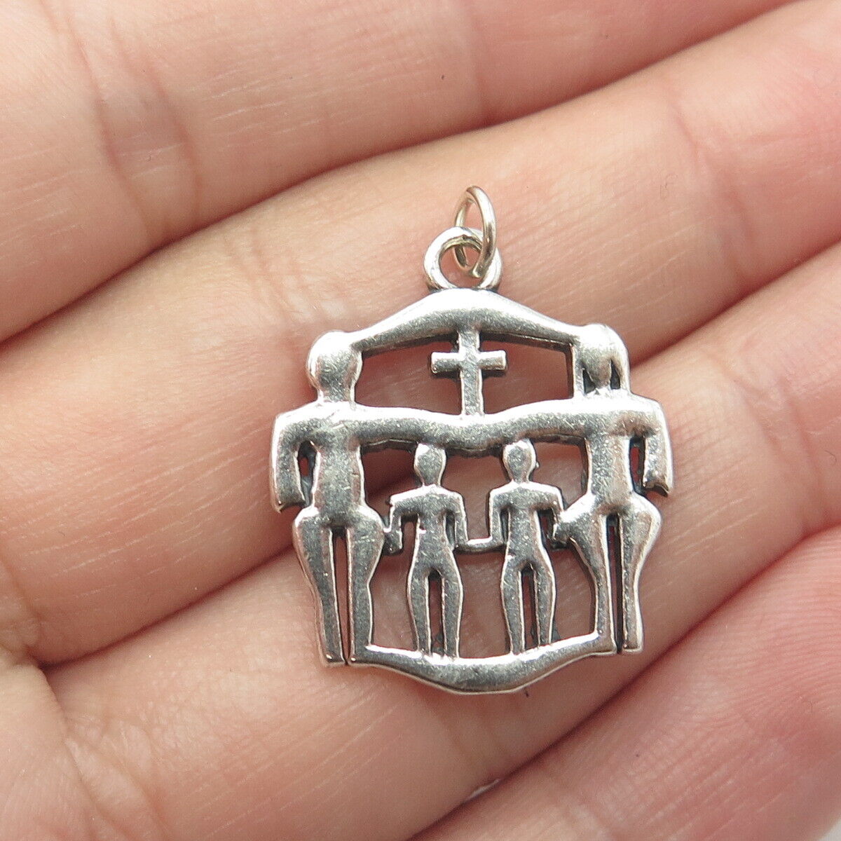 SUNDANCER Jewelry Co. 925 Sterling Silver Vintage Family in Church Pendant