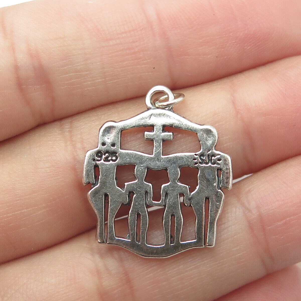 SUNDANCER Jewelry Co. 925 Sterling Silver Vintage Family in Church Pendant