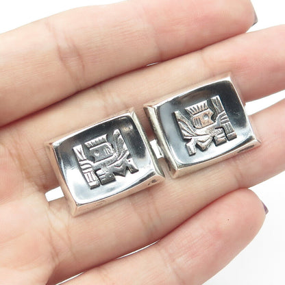 925 Sterling Silver Vintage Peru Tribal Goddess Oxidized Cufflinks