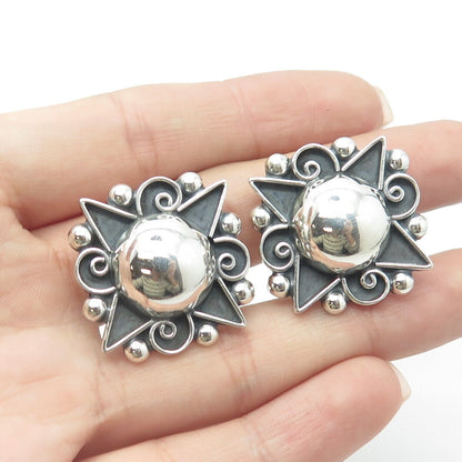 925 Sterling Silver Vintage Mexico Floral Spiral Clip On Earrings