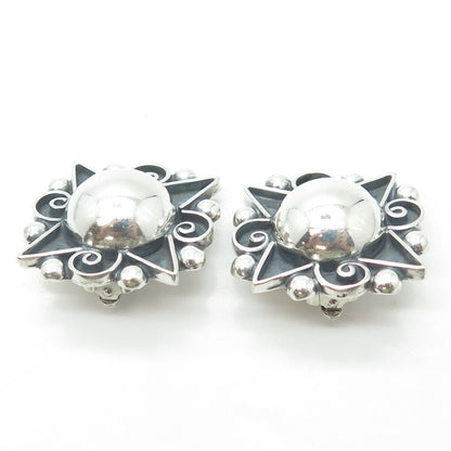 925 Sterling Silver Vintage Mexico Floral Spiral Clip On Earrings