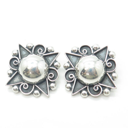 925 Sterling Silver Vintage Mexico Floral Spiral Clip On Earrings