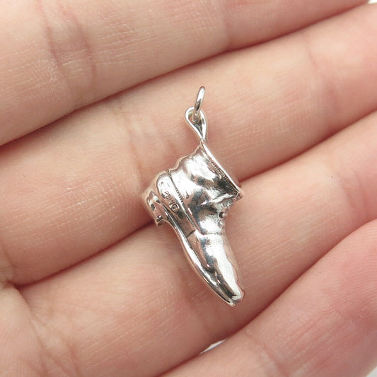 925 Sterling Silver Antique Art Deco Boot Shoe 3D Charm Pendant