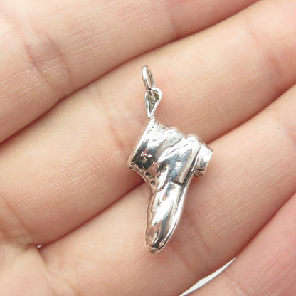 925 Sterling Silver Antique Art Deco Boot Shoe 3D Charm Pendant