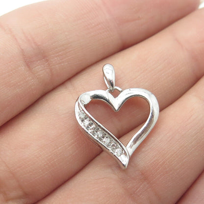 925 Sterling Silver Real Round-Cut White Diamond Loving Heart Pendant