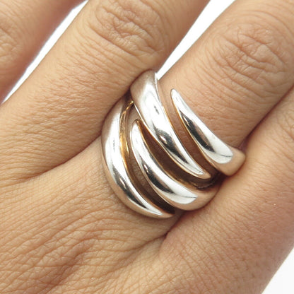 925 Sterling Silver Vintage Italy Modernist Adjustable Ring Size 8