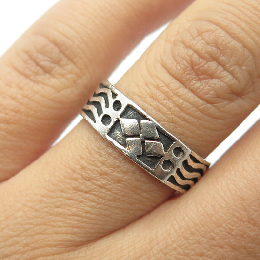 925 Sterling Silver Vintage Floral Tribal Band Ring Size 7