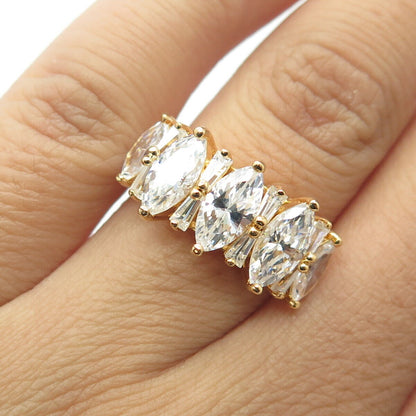 925 Sterling Silver Gold Plated Marquise-Cut Shaped C Z Ring Size 6