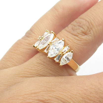 925 Sterling Silver Gold Plated Marquise-Cut Shaped C Z Ring Size 6