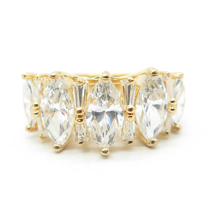 925 Sterling Silver Gold Plated Marquise-Cut Shaped C Z Ring Size 6