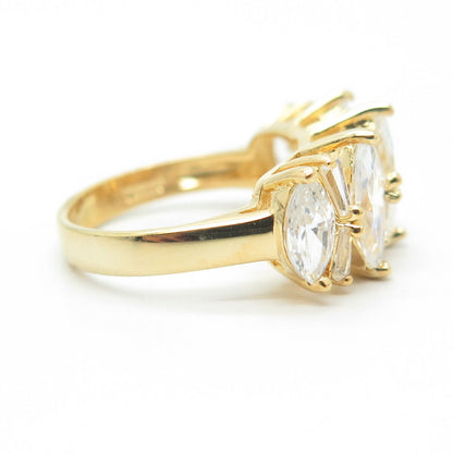 925 Sterling Silver Gold Plated Marquise-Cut Shaped C Z Ring Size 6