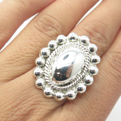 925 Sterling Silver Vintage Mexico Beaded Statement Ring Size 7