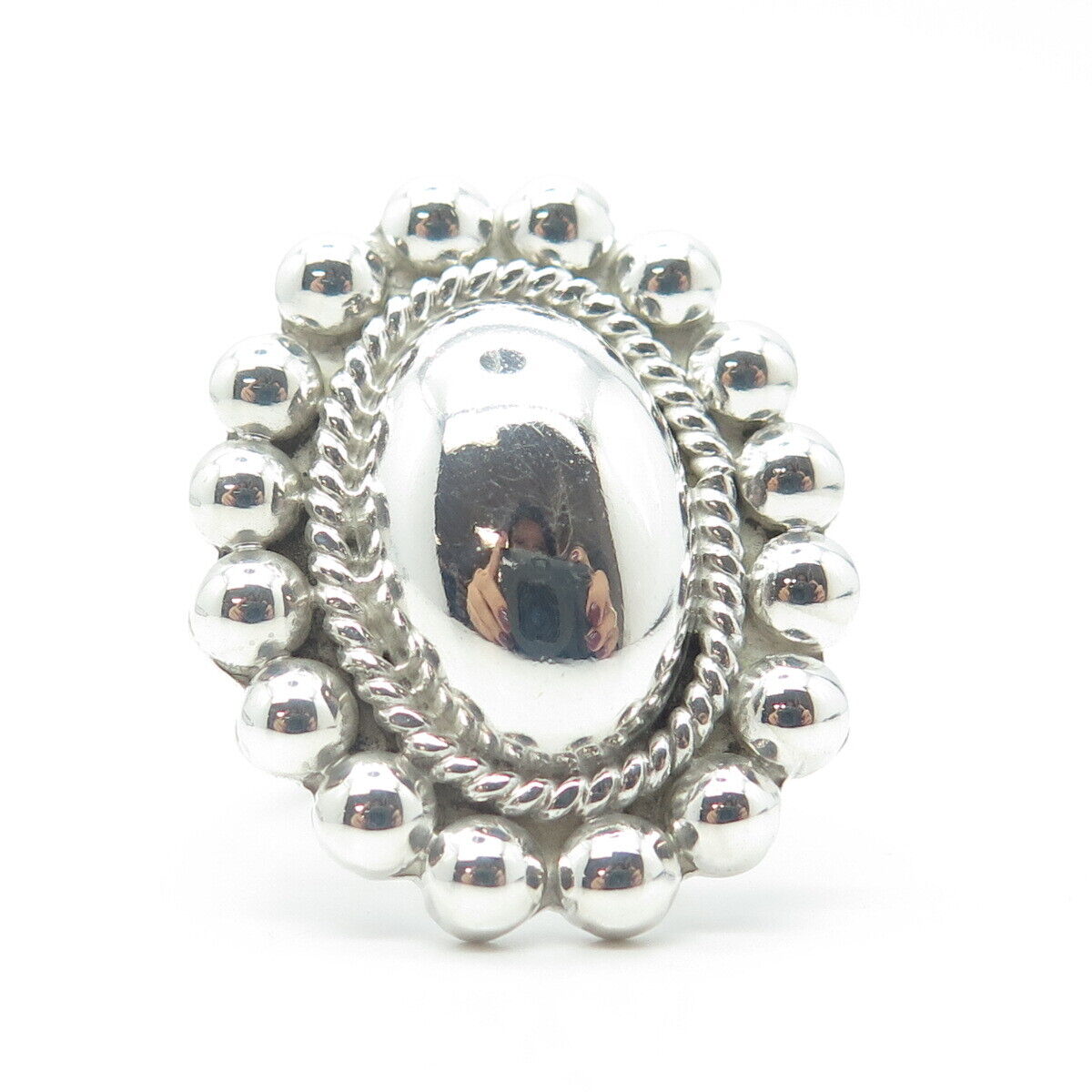 925 Sterling Silver Vintage Mexico Beaded Statement Ring Size 7