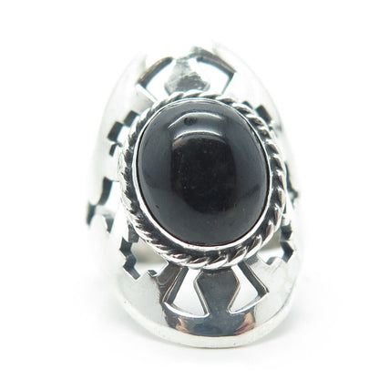 925 Sterling Silver Vintage Mexico Real Black Onyx Gem Statement Ring Size 7.75