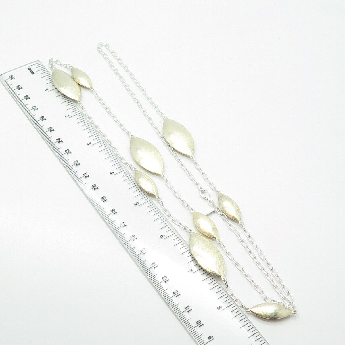 925 Sterling Silver 2-Tone Vintage Modernist Chain Necklace 32"