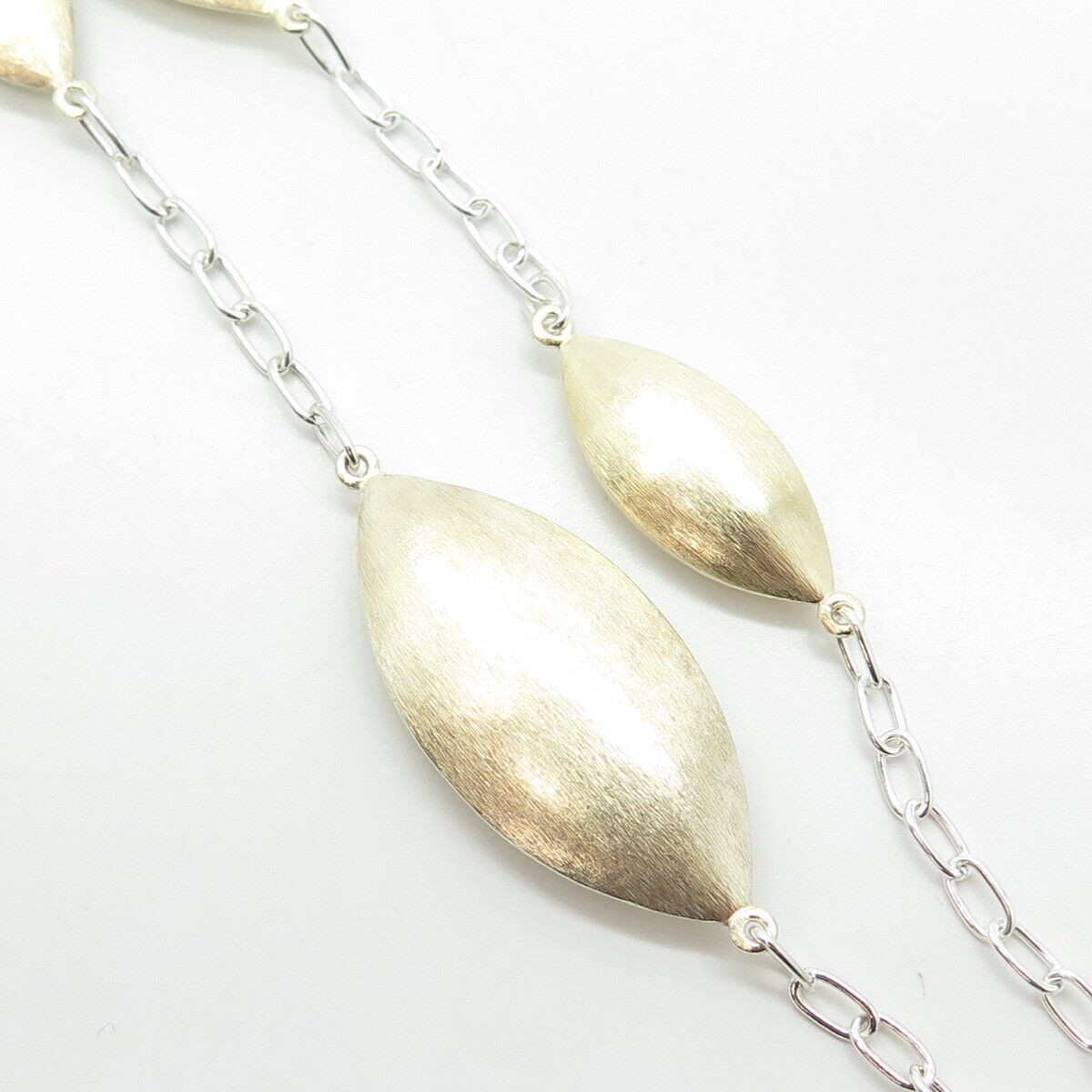 925 Sterling Silver 2-Tone Vintage Modernist Chain Necklace 32"