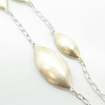 925 Sterling Silver 2-Tone Vintage Modernist Chain Necklace 32"