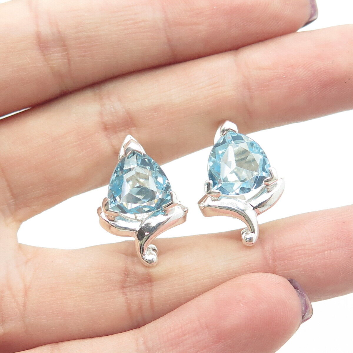 CHUCK CLEMENCY 925 Sterling Silver Real Blue Topaz Gem Omaga Back Earrings