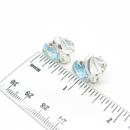 CHUCK CLEMENCY 925 Sterling Silver Real Blue Topaz Gem Omaga Back Earrings