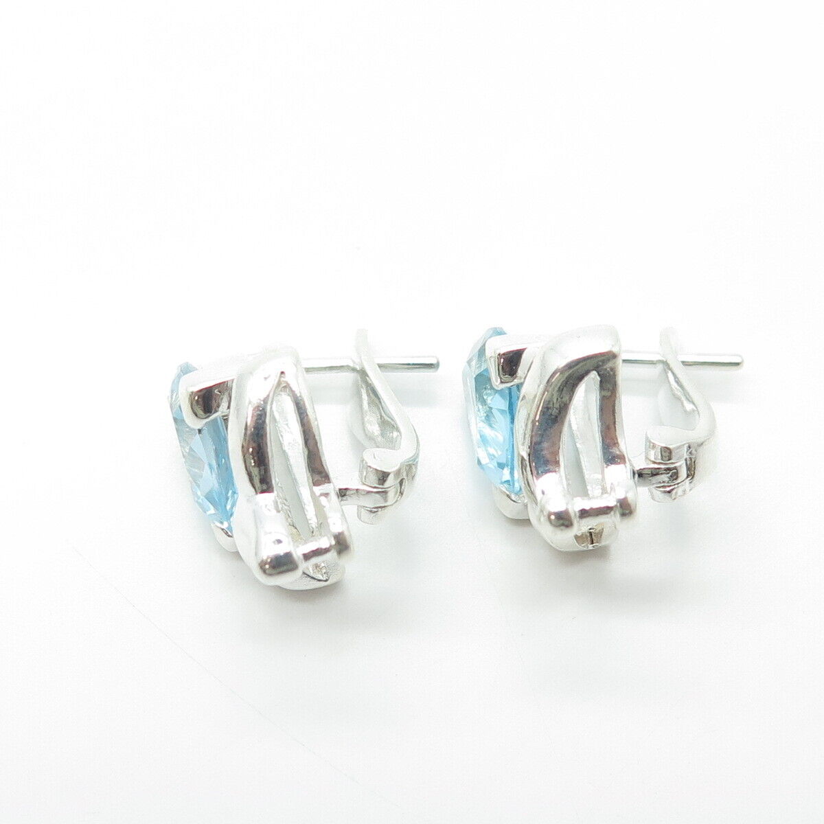 CHUCK CLEMENCY 925 Sterling Silver Real Blue Topaz Gem Omaga Back Earrings