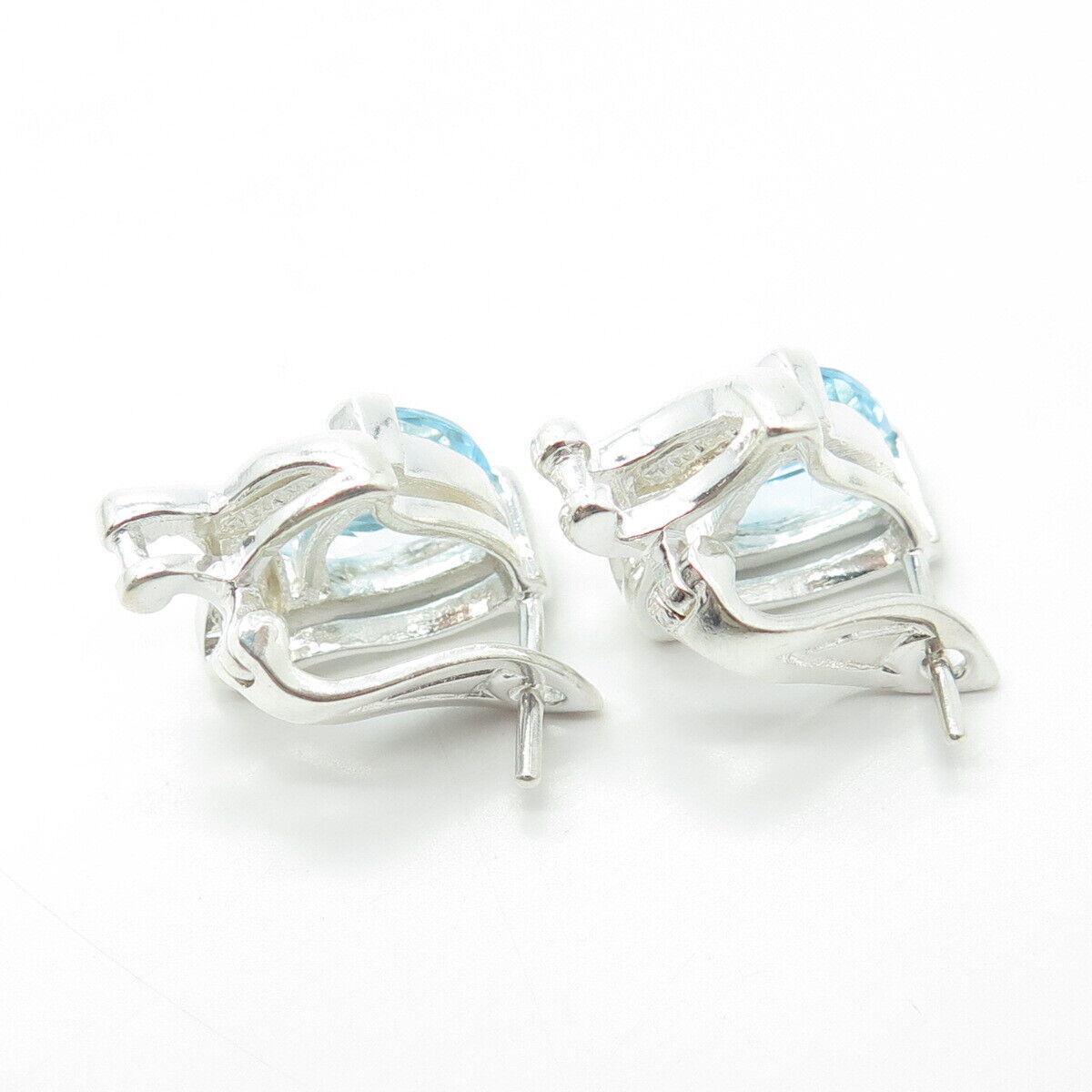 CHUCK CLEMENCY 925 Sterling Silver Real Blue Topaz Gem Omaga Back Earrings