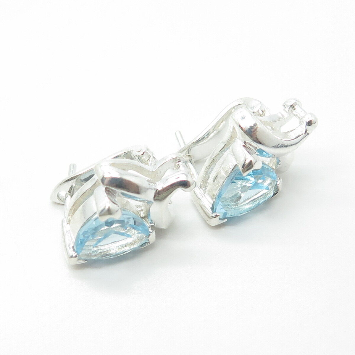 CHUCK CLEMENCY 925 Sterling Silver Real Blue Topaz Gem Omaga Back Earrings