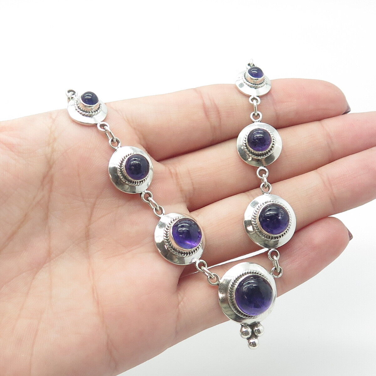 925 Sterling Silver Vintage Real Amethyst Gemstone Necklace Part