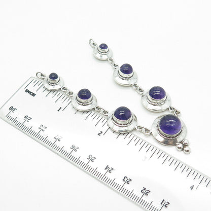 925 Sterling Silver Vintage Real Amethyst Gemstone Necklace Part