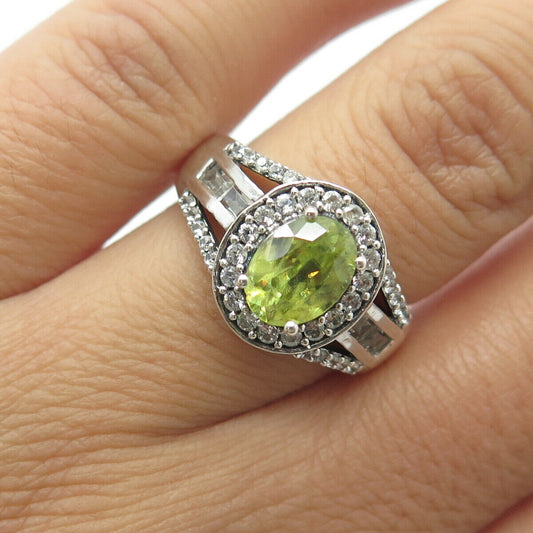 CHUCK CLEMENCY 925 Sterling Silver Real White Topaz & Peridot Gem Ring Size 6.25