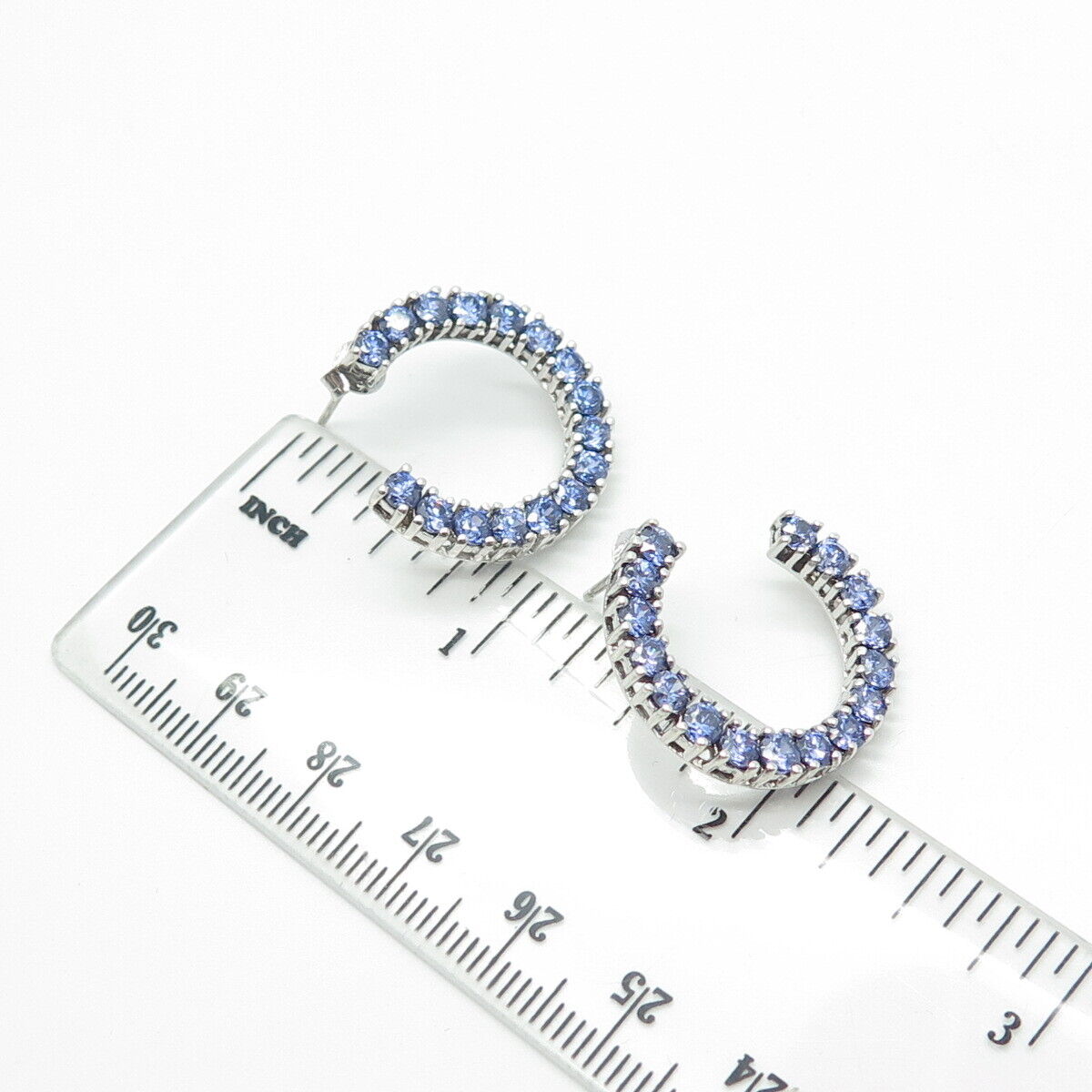 925 Sterling Silver Blue C Z Hoop Earrings