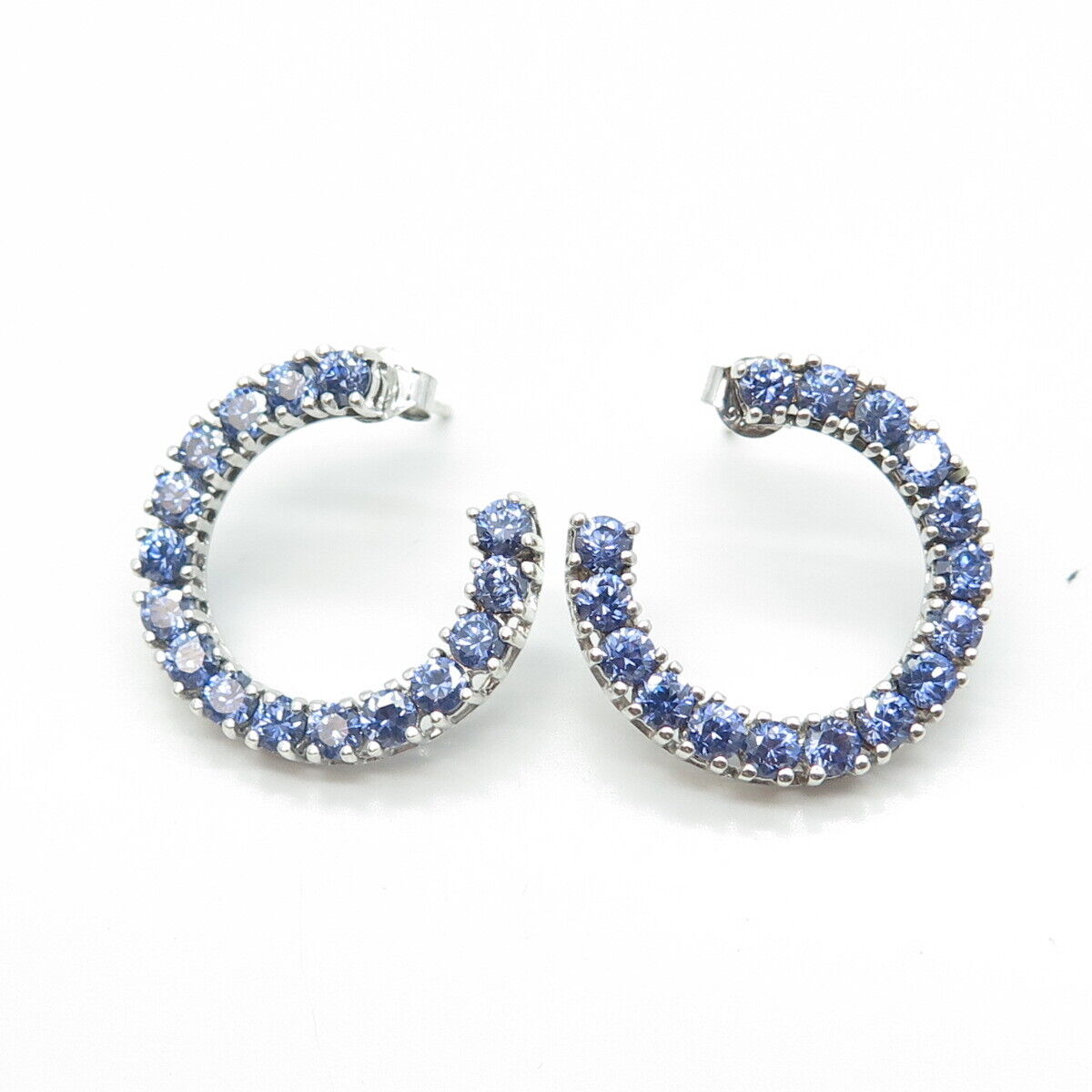 925 Sterling Silver Blue C Z Hoop Earrings