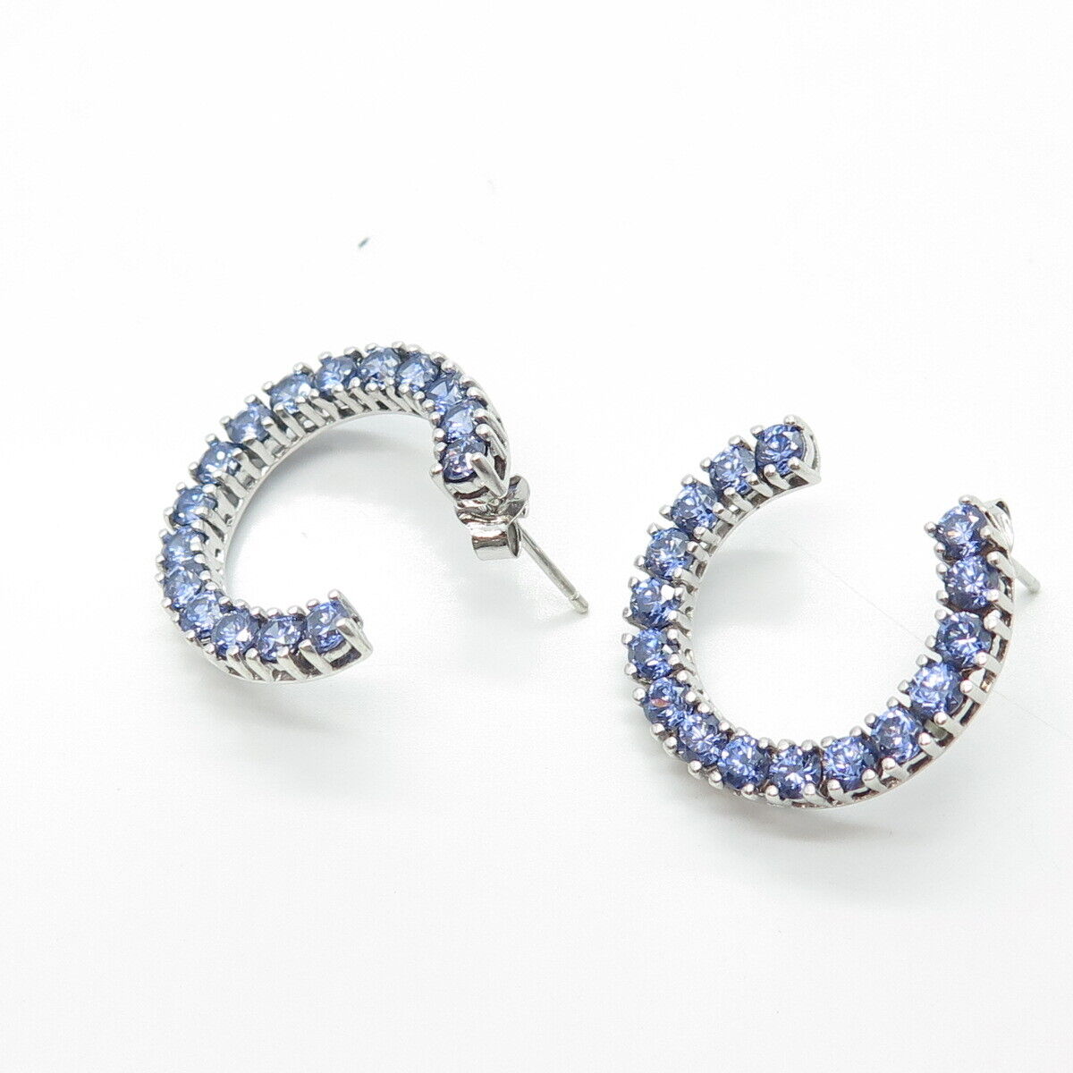 925 Sterling Silver Blue C Z Hoop Earrings