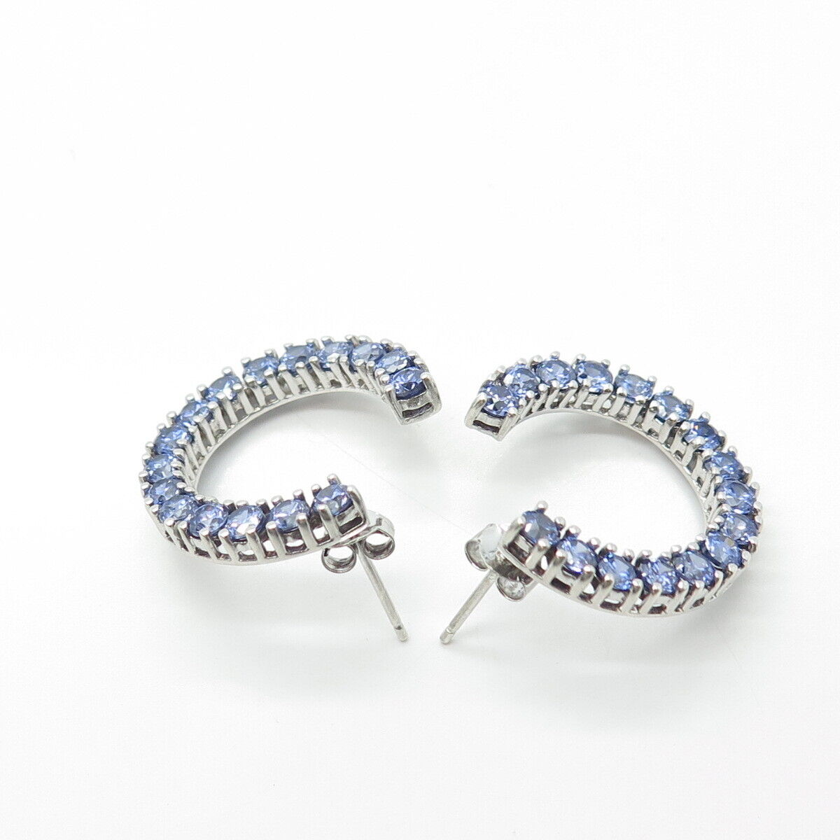 925 Sterling Silver Blue C Z Hoop Earrings