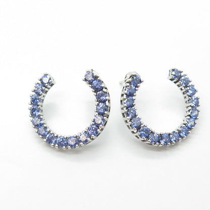 925 Sterling Silver Blue C Z Hoop Earrings