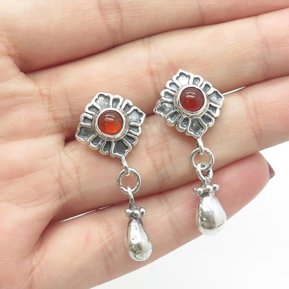 925 Sterling Silver Vintage Real Carnelian Gemstone Dangling Earrings