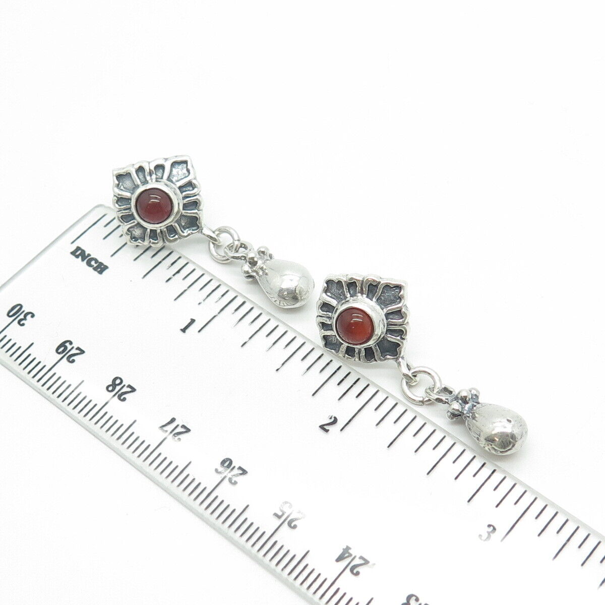 925 Sterling Silver Vintage Real Carnelian Gemstone Dangling Earrings